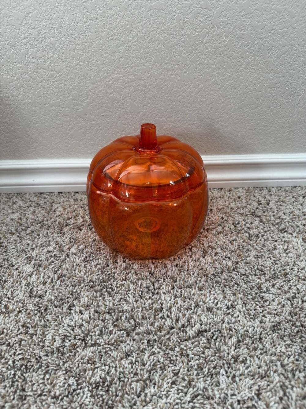 Holiday Home Pumpkin Candy/Cookie Jar w/Lid 74 Oz Glass Fall Harvest Decor New